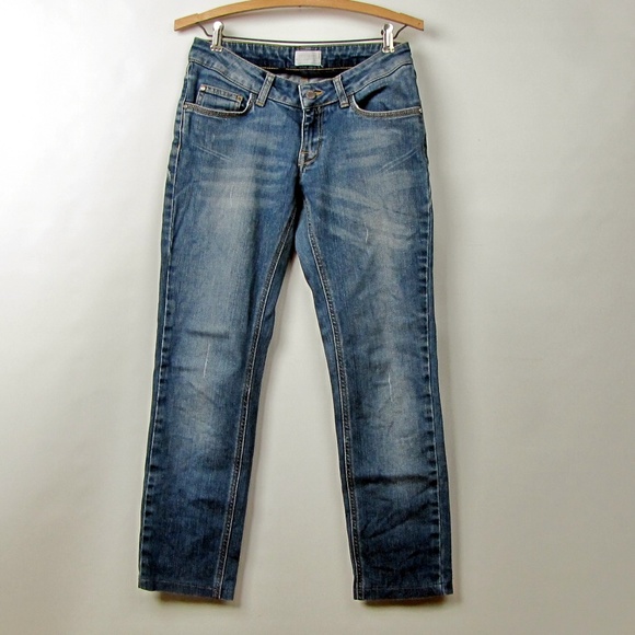 Motivi Women Jeans Size 4 Tapered Legs Low Rise Medium Wash Distress Rhinestones - Picture 1 of 8
